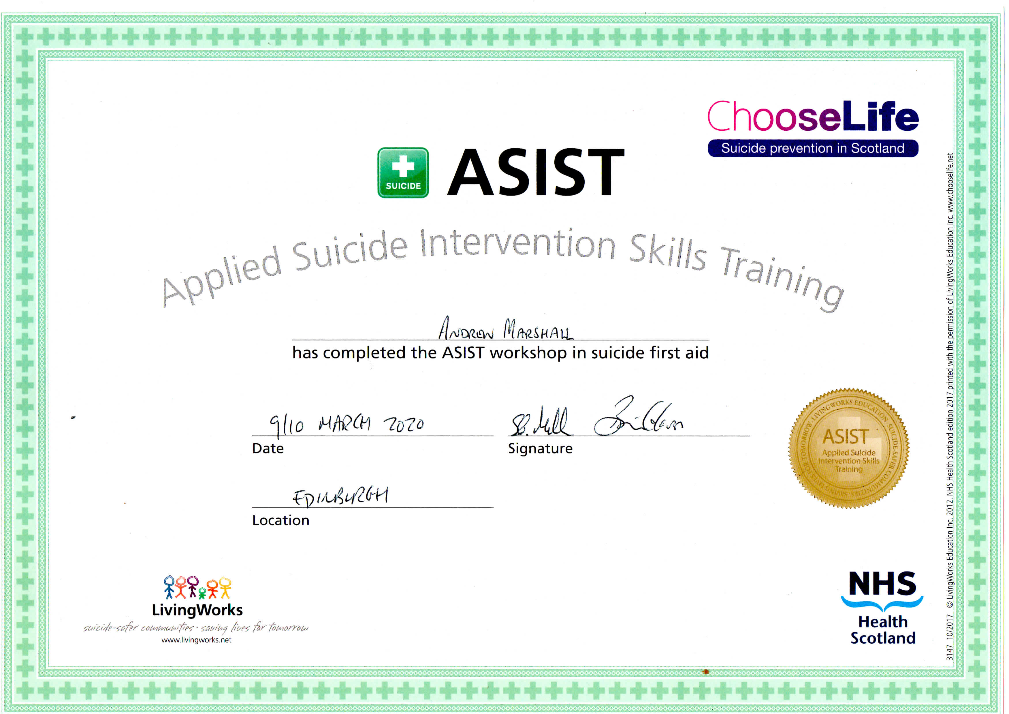 Course: Applied Suicide Intervention Skills Training (ASIST) – Mental ...